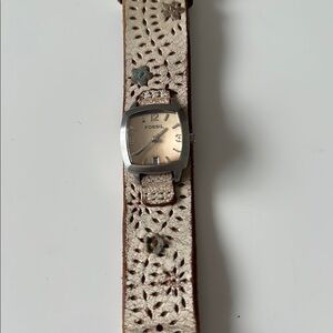 Fossil Cream Leather Watch with Floral Accents